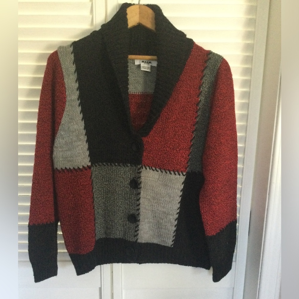 Alia Petites Ted/Black/Grey Button Up Cardigan, Size M